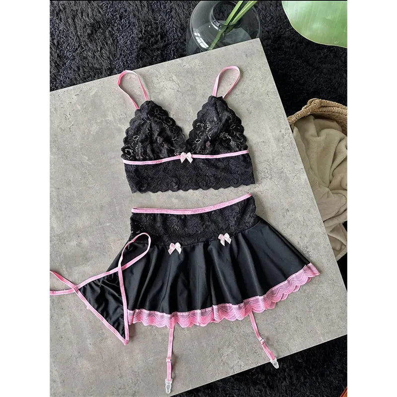 Erotic Hot Cosplay Uniform Fairy Ultra Sexy Seamless Bra Kit Garter Set