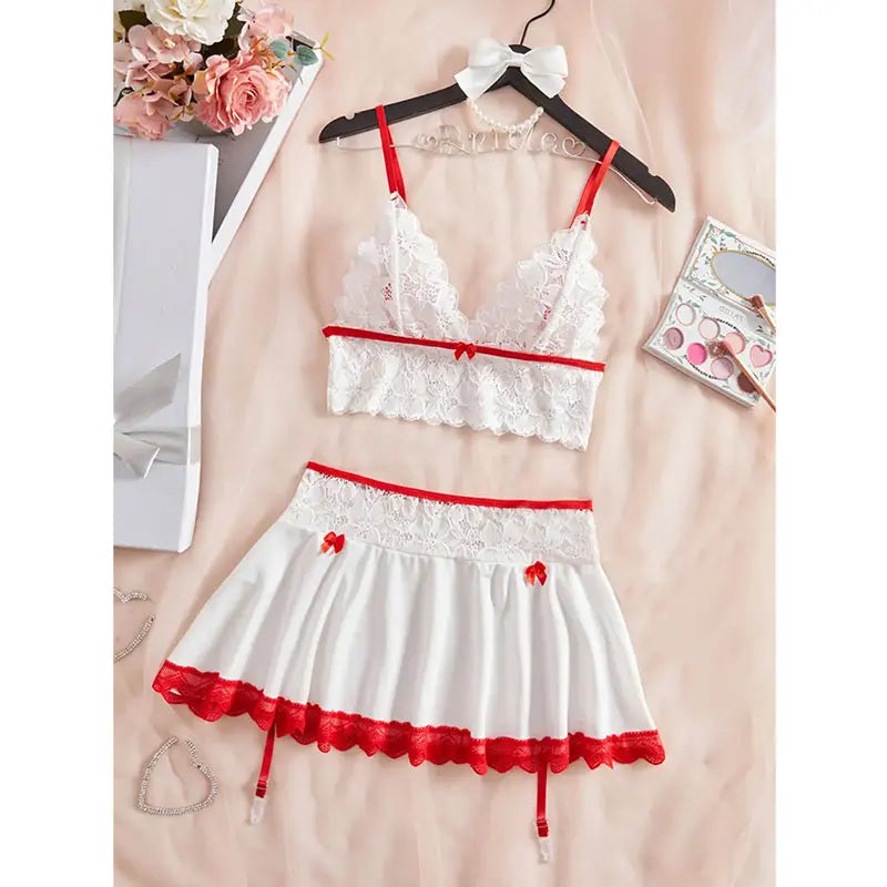 Erotic Hot Cosplay Uniform Fairy Ultra Sexy Seamless Bra Kit Garter Set