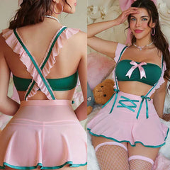 Erotic Open Crotch Cosplay Maid Student Uniform Temptation Lingerie Sets Miniskirt Women Backless Lolita Costume Sex Clothes