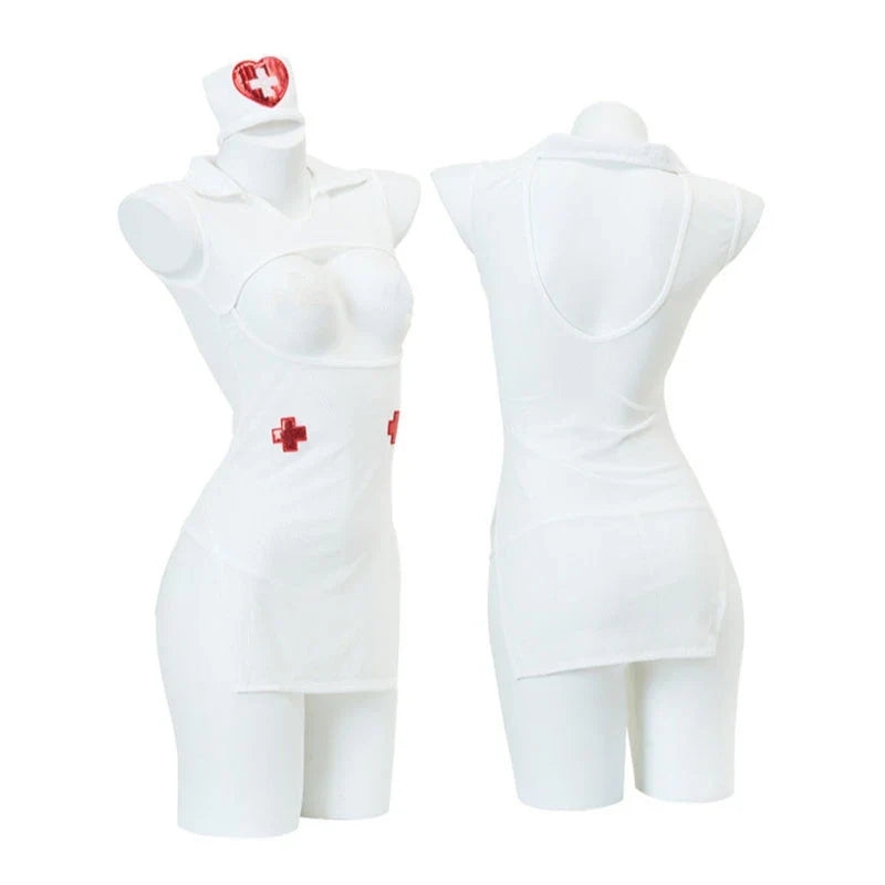 Erotic Transparent Cosplay Nurse Sexy Costumes Open Bra Mini Dress