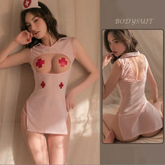 Erotic Transparent Cosplay Nurse Sexy Costumes Open Bra Mini Dress