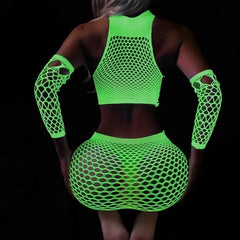 Fishing Net Transparent Women's Sexy Two Piece Set