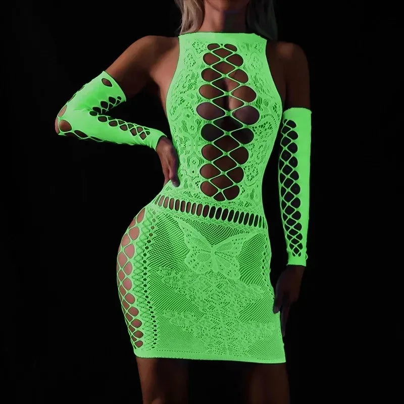 Fishing Net Transparent Women's Sexy Two Piece Set