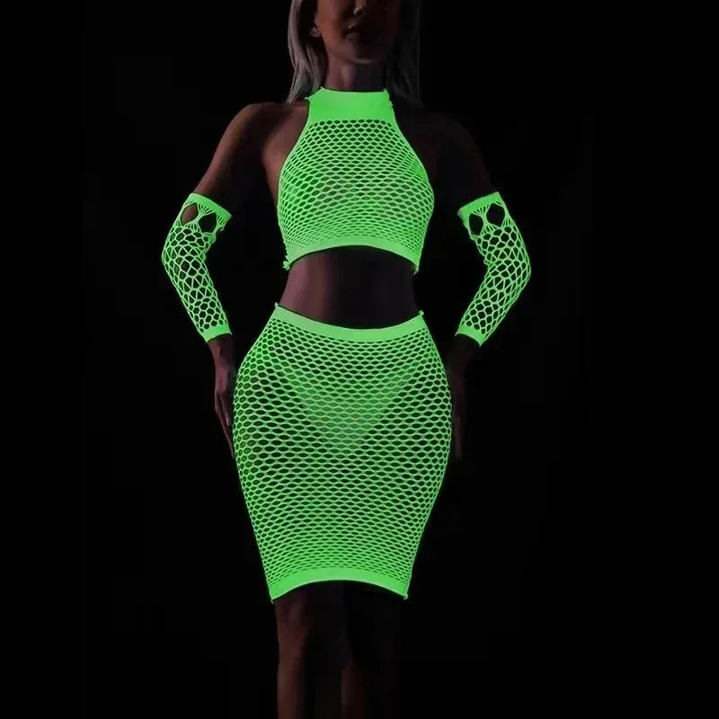 Fishing Net Transparent Women's Sexy Two Piece Set