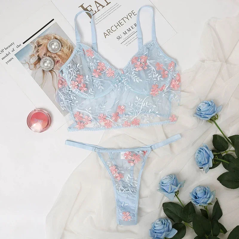 Floral Embroidery Bra Panty Sets Lingerie