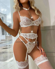 Floral Lace Garter Lingerie Set