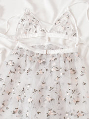 Floral Lace Patchwork Pajama Sling Nightgown Flower Fairy Sexy Embroidered Lingerie Sling Nightgown Panty Set