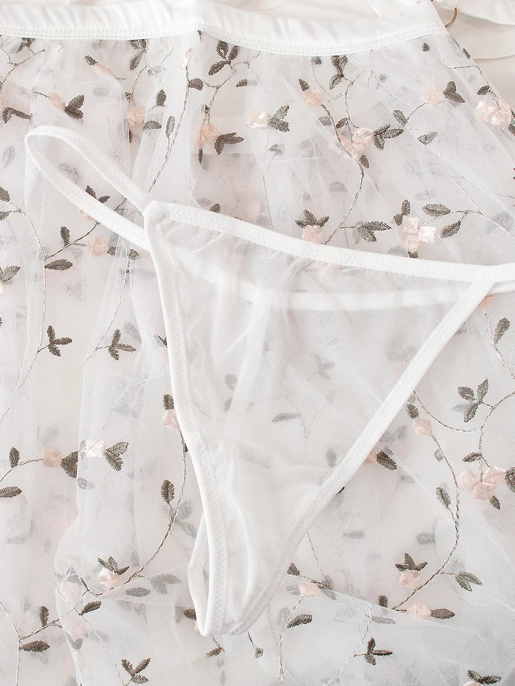 Floral Lace Patchwork Pajama Sling Nightgown Flower Fairy Sexy Embroidered Lingerie Sling Nightgown Panty Set