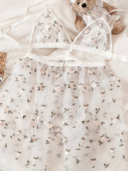 Floral Lace Patchwork Pajama Sling Nightgown Flower Fairy Sexy Embroidered Lingerie Sling Nightgown Panty Set