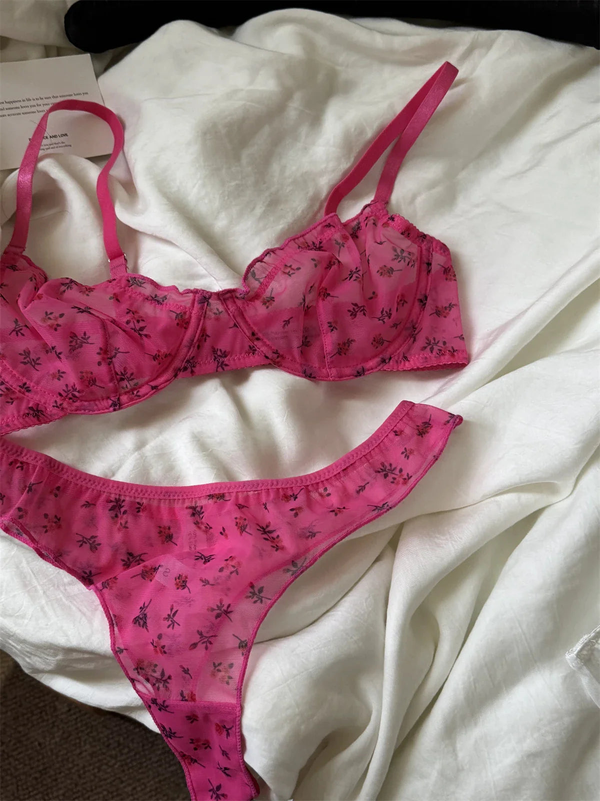Floral Rose-Pink Lace Lingerie Set