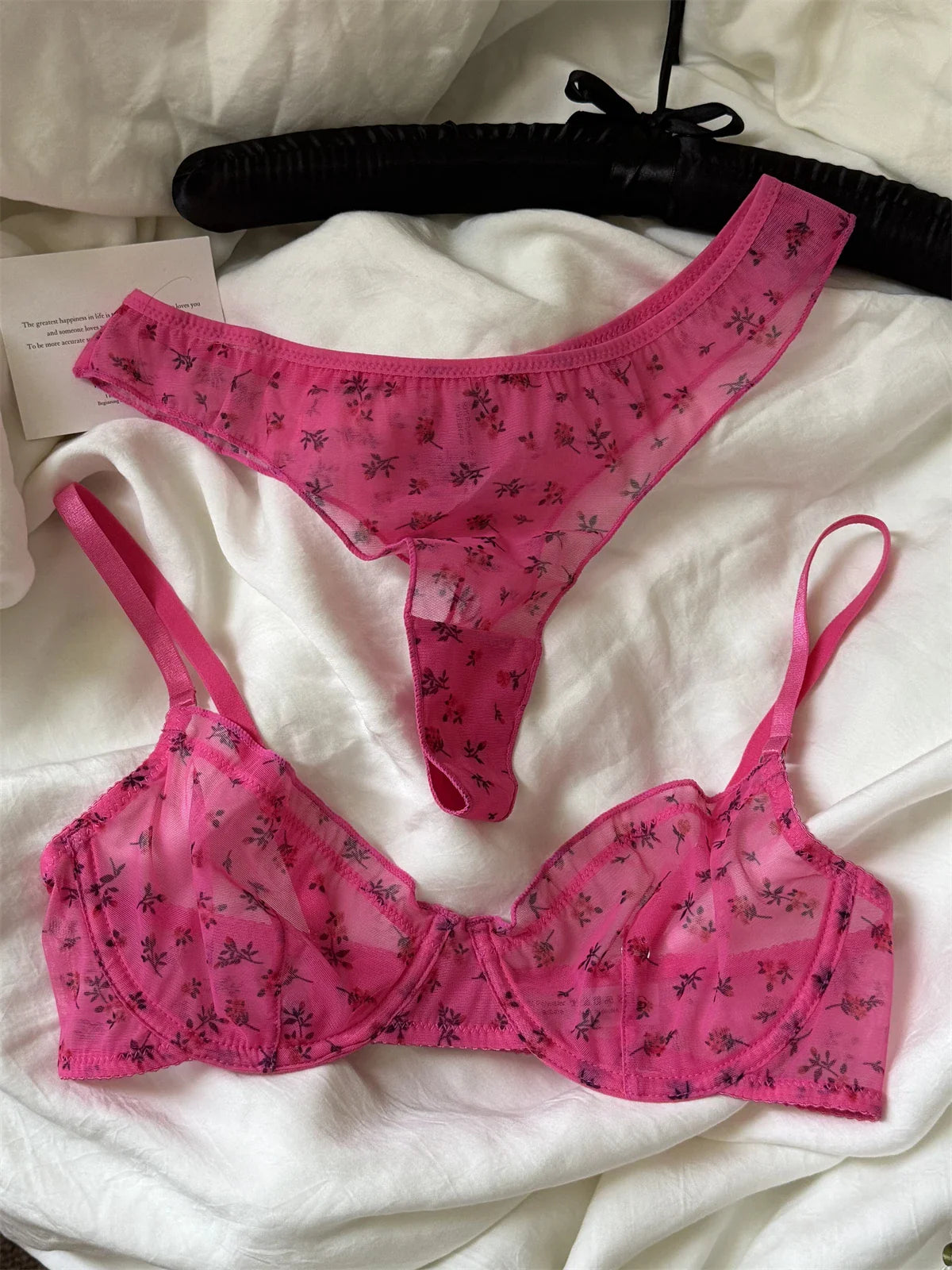 Floral Rose-Pink Lace Lingerie Set