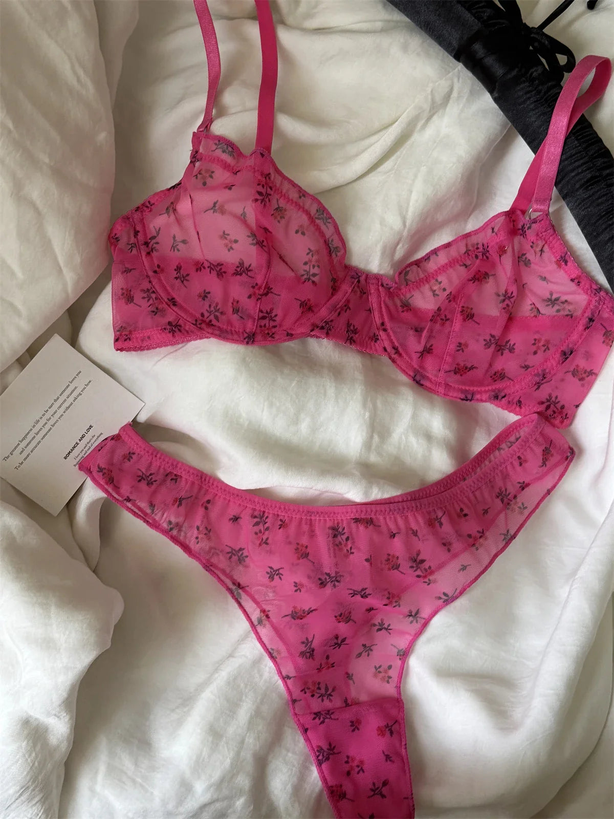 Floral Rose-Pink Lace Lingerie Set