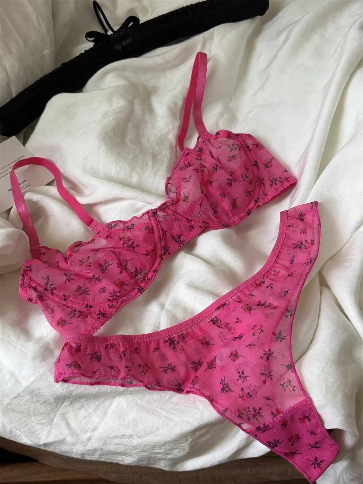Floral Rose-Pink Lace Lingerie Set