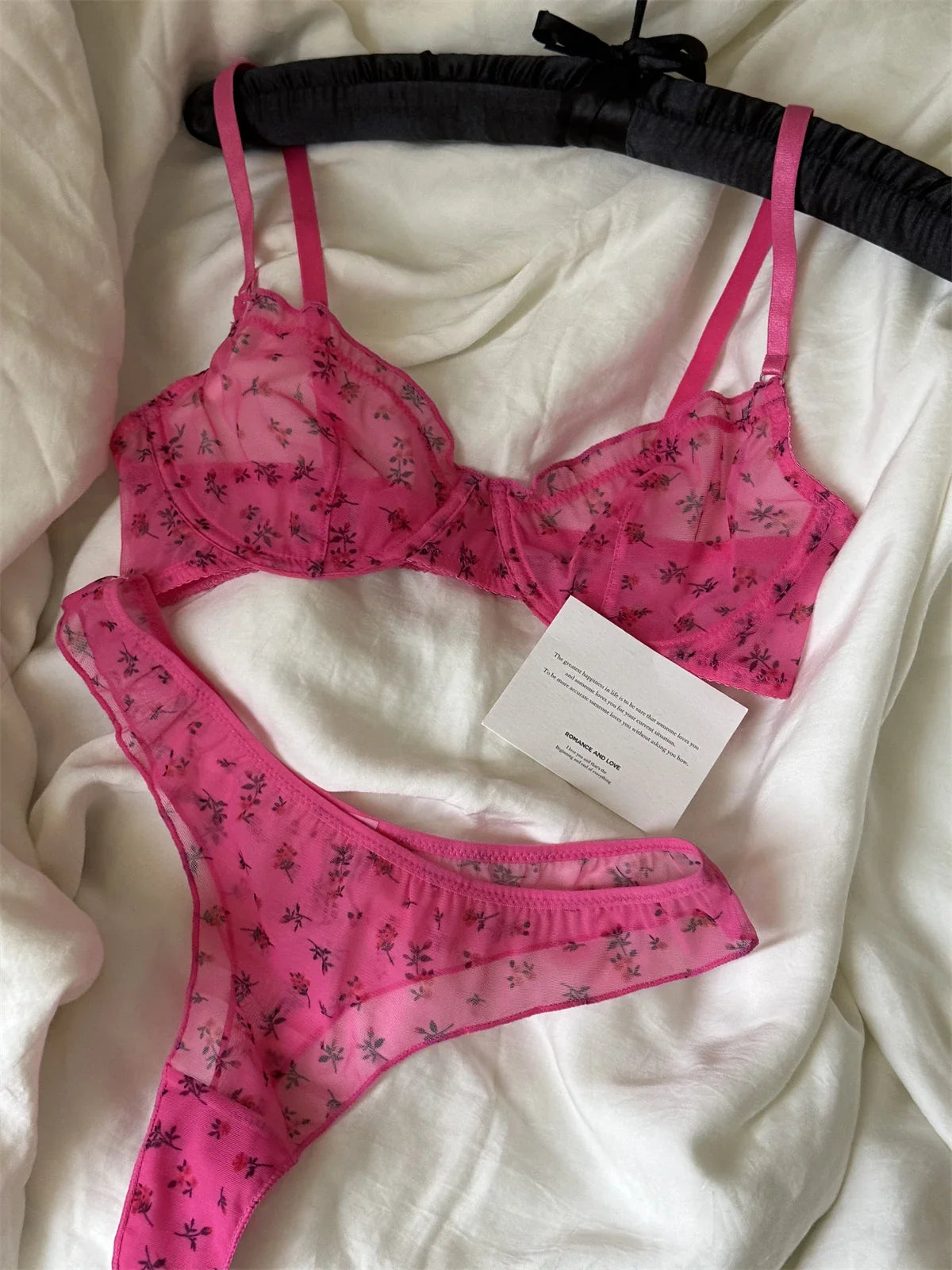 Floral Rose-Pink Lace Lingerie Set