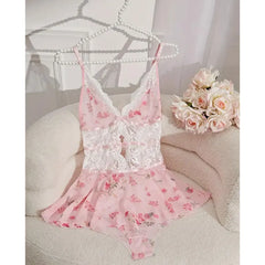 Floral Sheer Lace Deep V Bodysuits