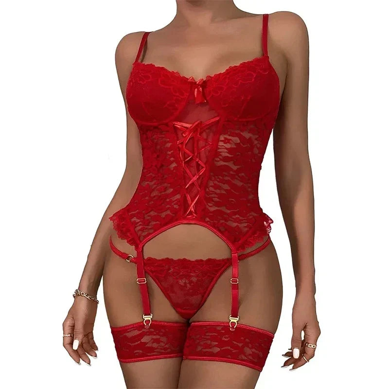 Floral Transparent Lace Bra Panty Set
