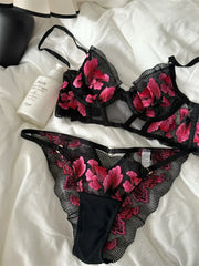 Floral thin breathable lingerie small breast temperament show small steel ring Underwear