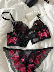 Floral thin breathable lingerie small breast temperament show small steel ring Underwear