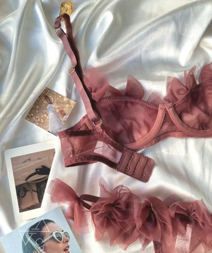 Flowery/sexy mesh lingerie thong Set
