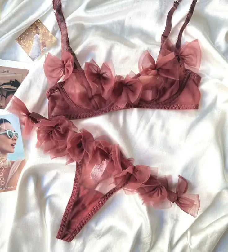 Flowery/sexy mesh lingerie thong Set
