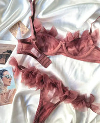 Flowery/sexy mesh lingerie thong Set