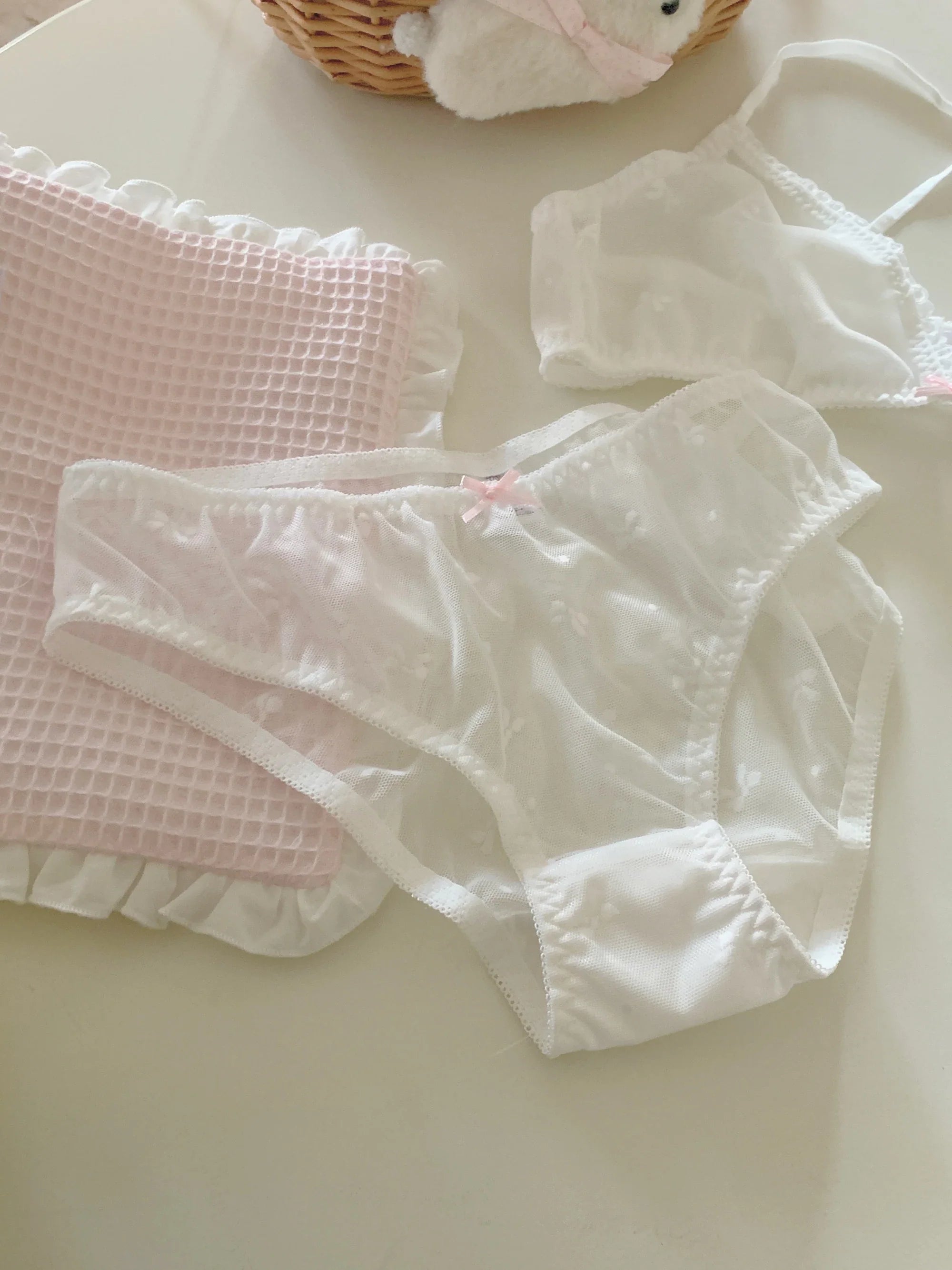 French Lace Bow Detail Lingerie Sweet and Girlish 100% Cotton Breathable Comfort Underwear