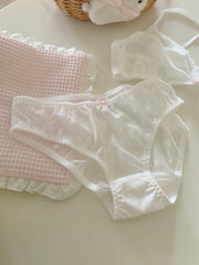 French Lace Bow Detail Lingerie Sweet and Girlish 100% Cotton Breathable Comfort Underwear
