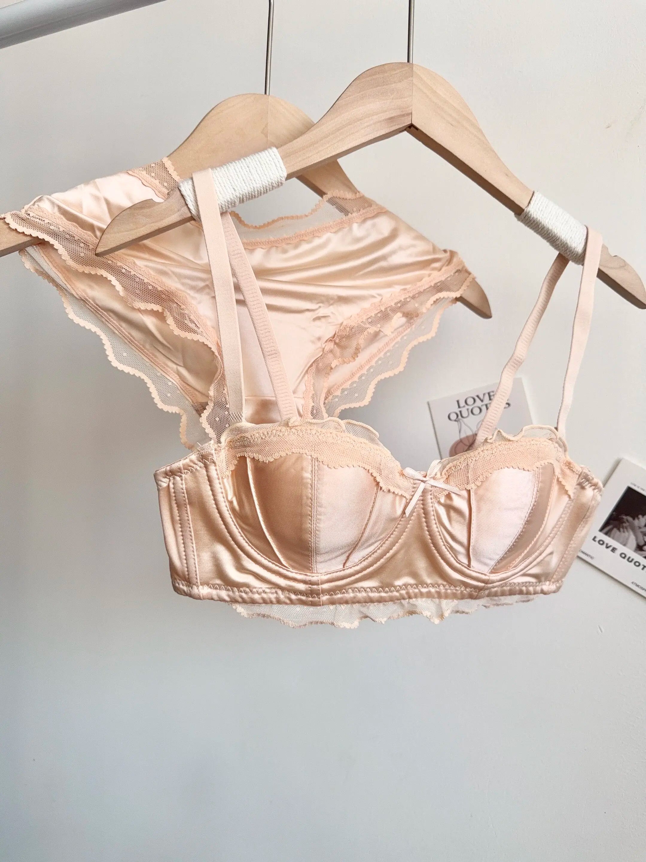 French Satin Lace Lingerie Set