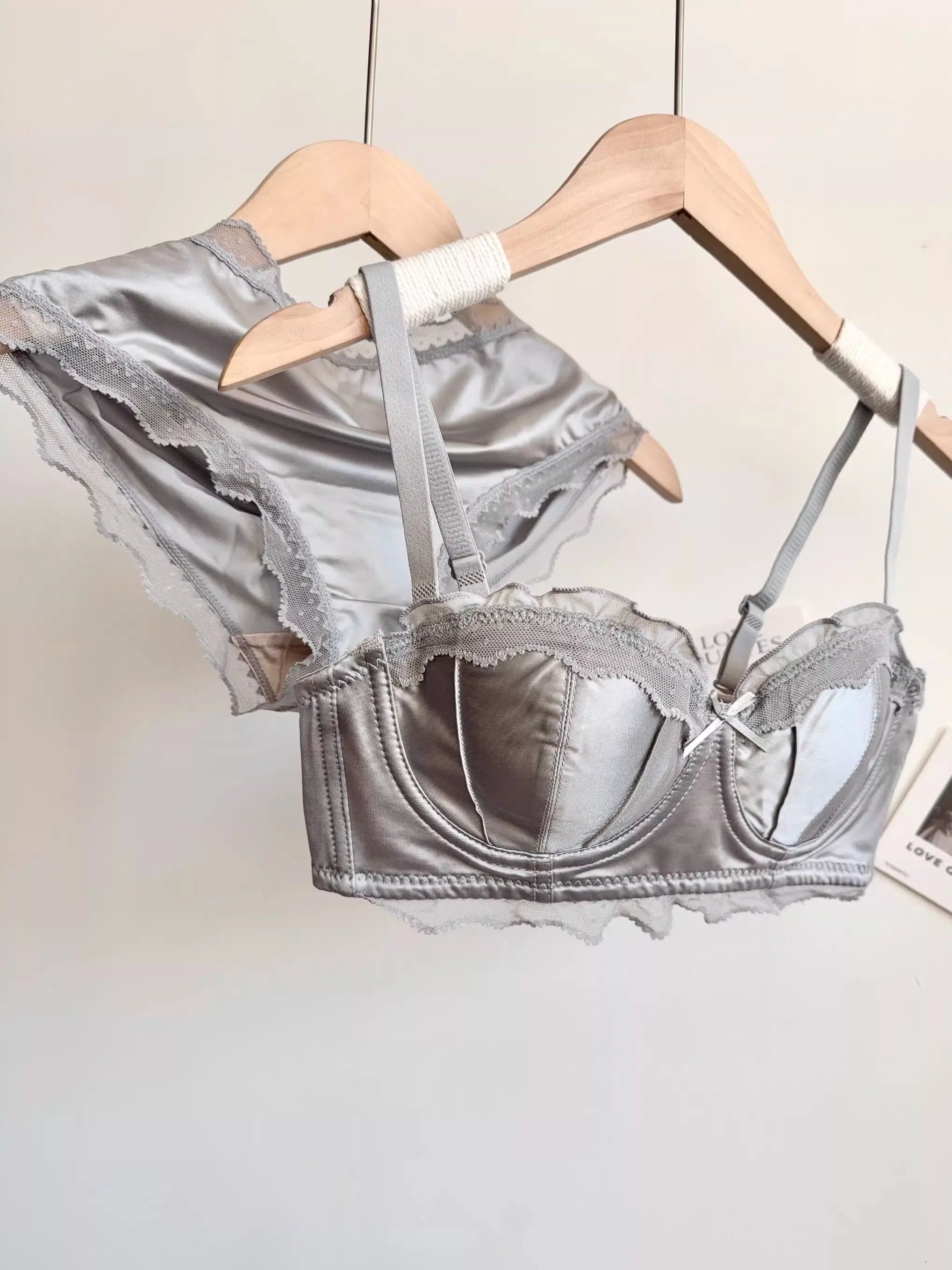French Satin Lace Lingerie Set