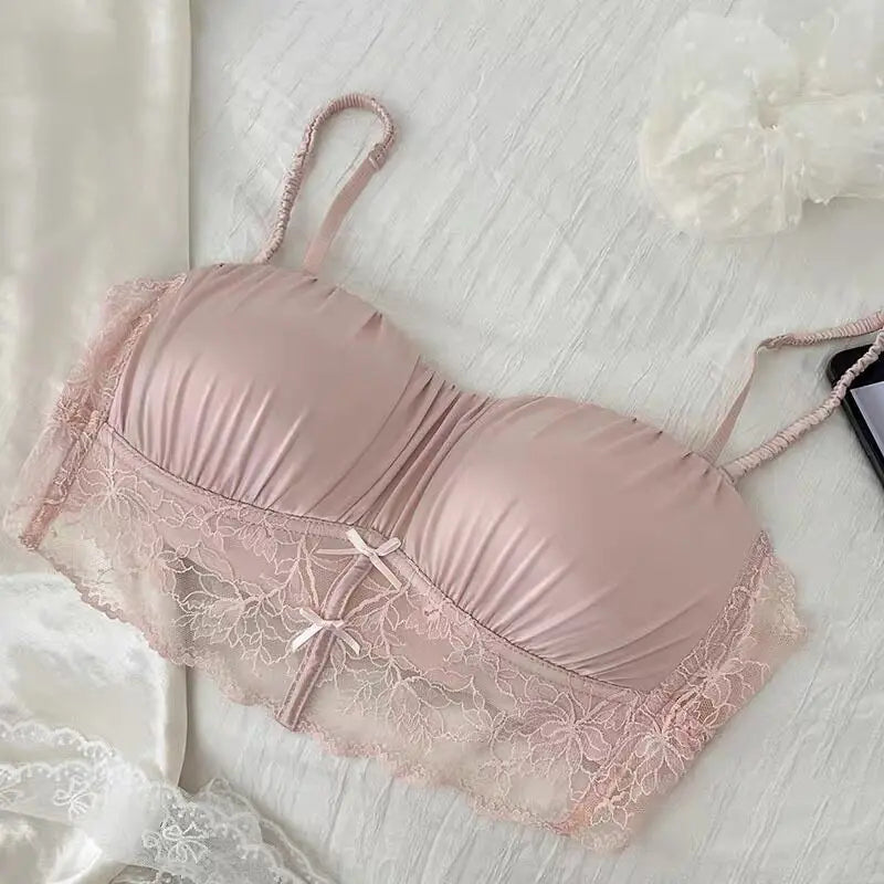 French Sexy Lace & Satin Bandeau Bra