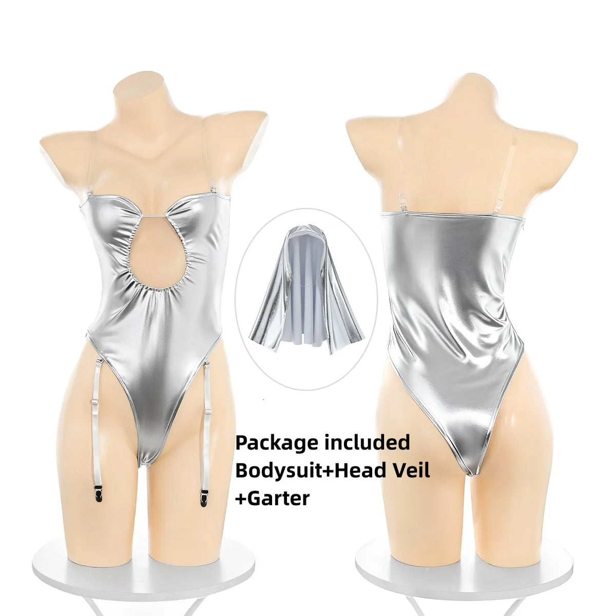 Future Virtual Sister Robot Cyber Nun Uniform Silver Bodysuit
