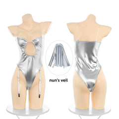Future Virtual Sister Robot Cyber Nun Uniform Silver Bodysuit