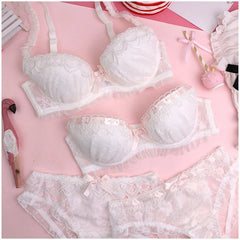 Girls water soluble lace thin section lingerie comfortable gather bra Set