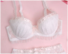 Girls water soluble lace thin section lingerie comfortable gather bra Set