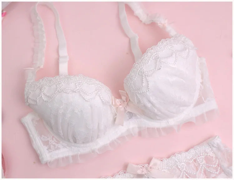 Girls water soluble lace thin section lingerie comfortable gather bra Set