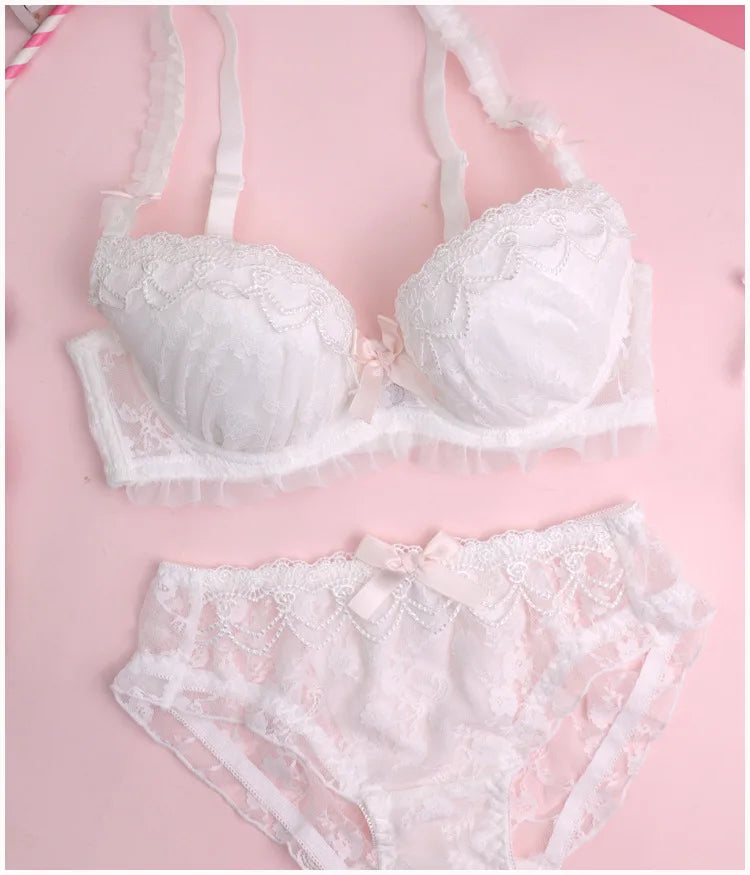 Girls water soluble lace thin section lingerie comfortable gather bra Set