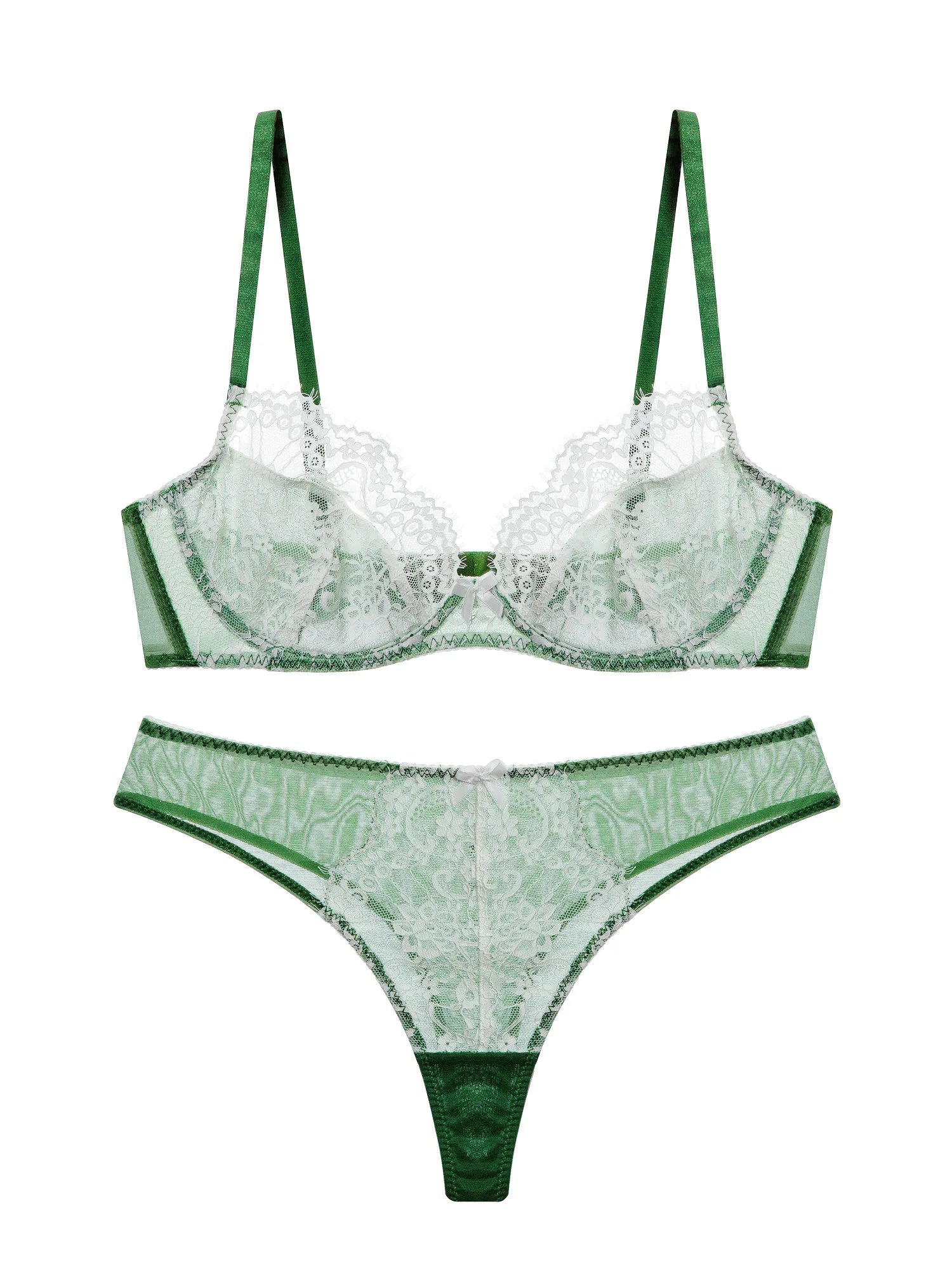 Green Garden French Romantic Underwire Lace Sexy Triangle Cup Bra Set