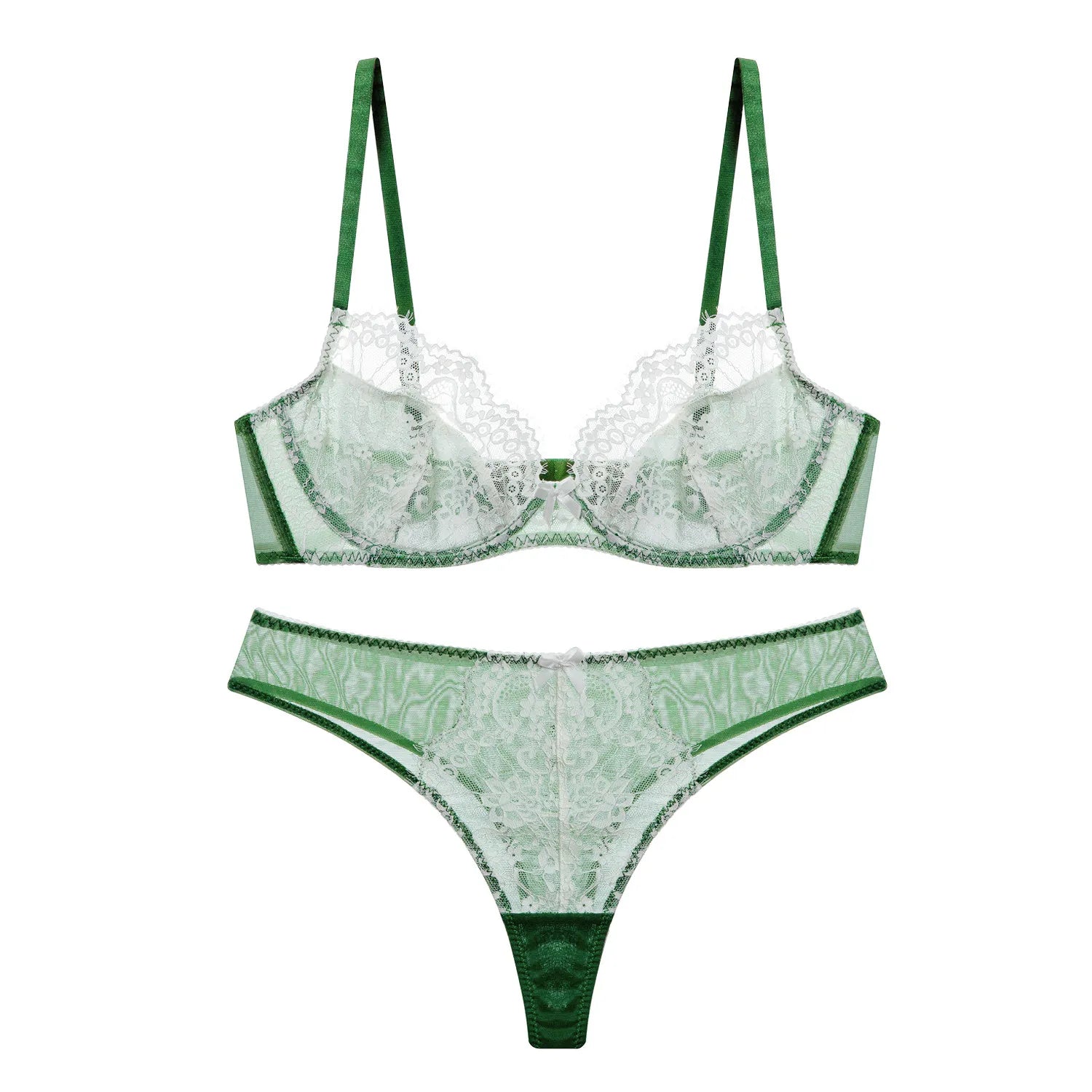 Green Garden French Romantic Underwire Lace Sexy Triangle Cup Bra Set