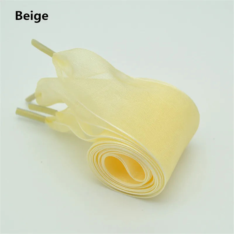 4cm Widened Transparent Chiffon Yarn Shoelaces Flat Silk Big Bow Wide Laces Trend Beauty White Casual Shoes Laces Dropship