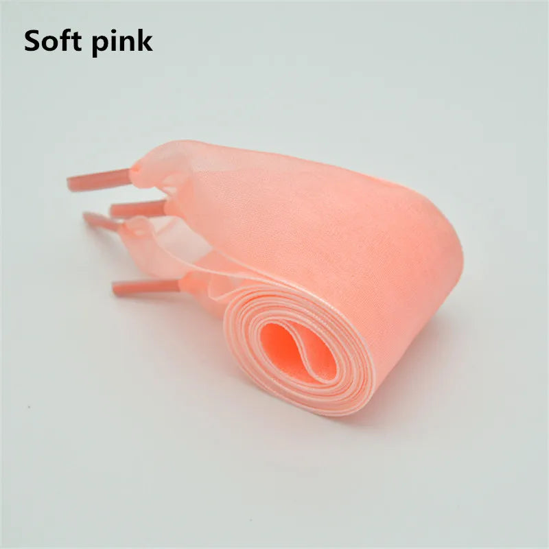 4cm Widened Transparent Chiffon Yarn Shoelaces Flat Silk Big Bow Wide Laces Trend Beauty White Casual Shoes Laces Dropship