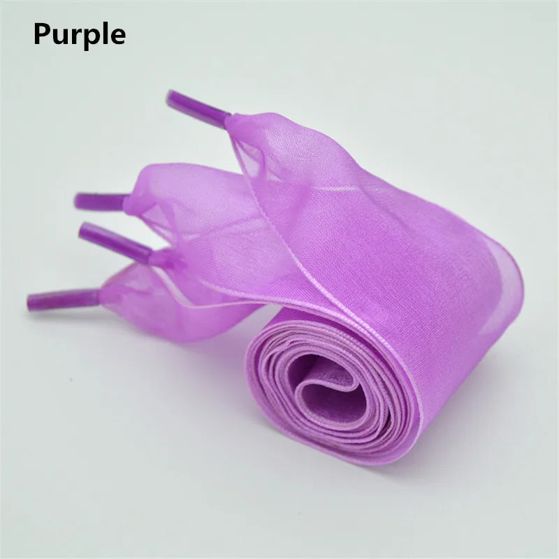4cm Widened Transparent Chiffon Yarn Shoelaces Flat Silk Big Bow Wide Laces Trend Beauty White Casual Shoes Laces Dropship