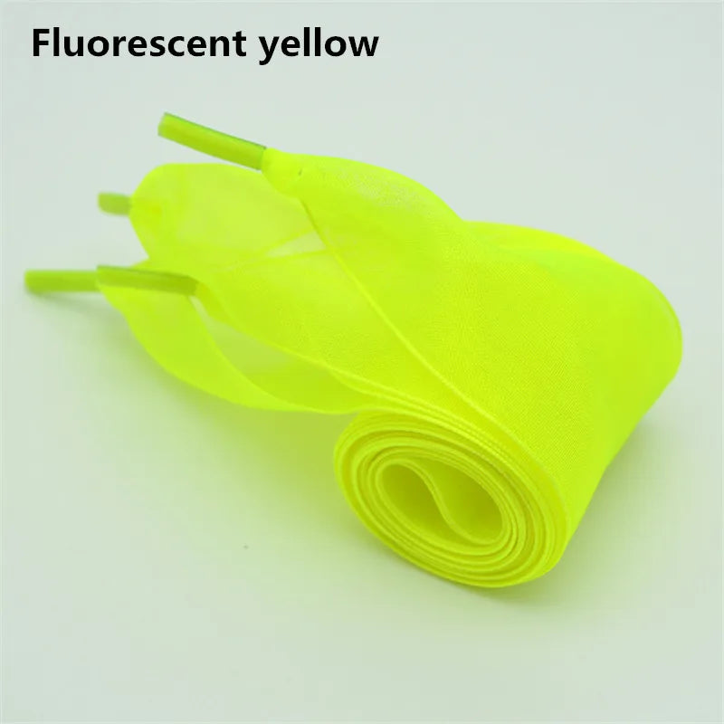 4cm Widened Transparent Chiffon Yarn Shoelaces Flat Silk Big Bow Wide Laces Trend Beauty White Casual Shoes Laces Dropship