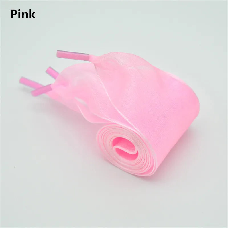 4cm Widened Transparent Chiffon Yarn Shoelaces Flat Silk Big Bow Wide Laces Trend Beauty White Casual Shoes Laces Dropship