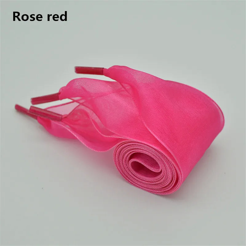 4cm Widened Transparent Chiffon Yarn Shoelaces Flat Silk Big Bow Wide Laces Trend Beauty White Casual Shoes Laces Dropship