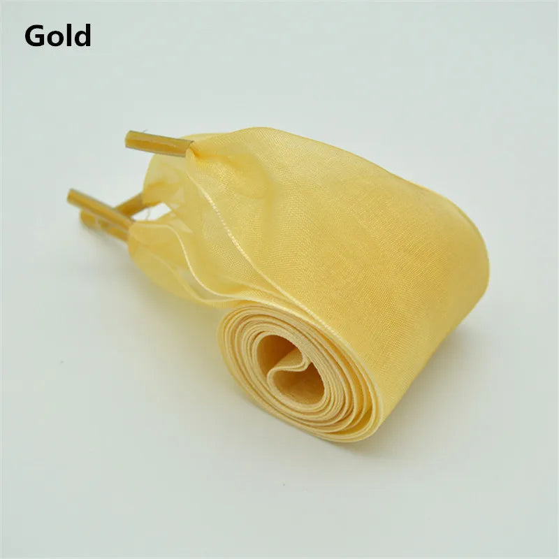 4cm Widened Transparent Chiffon Yarn Shoelaces Flat Silk Big Bow Wide Laces Trend Beauty White Casual Shoes Laces Dropship