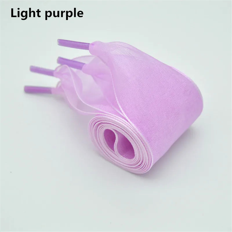 4cm Widened Transparent Chiffon Yarn Shoelaces Flat Silk Big Bow Wide Laces Trend Beauty White Casual Shoes Laces Dropship