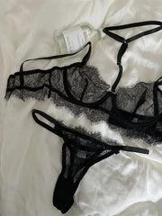 Hanging neck removable lingerie niche thin section lace sexy thin section on the support bra suit underwear