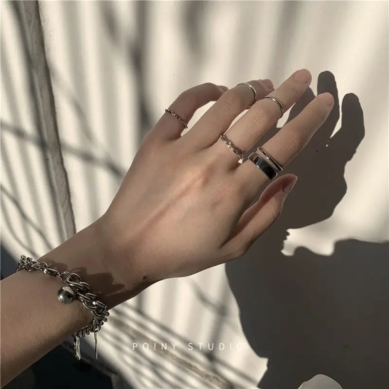 The Tide Cool Ring Set Korean Ring Ring Net Red Jewelry Not Fade Color Ring Cold Wind Hip Hop Index Finger Ring
