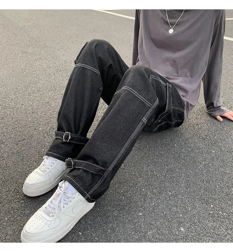 Cargo jeans Wide Leg Jeans Hip Hop Casual Straight Baggy Denim Pants Streetwear Skateboard Pant Neutral Trousers