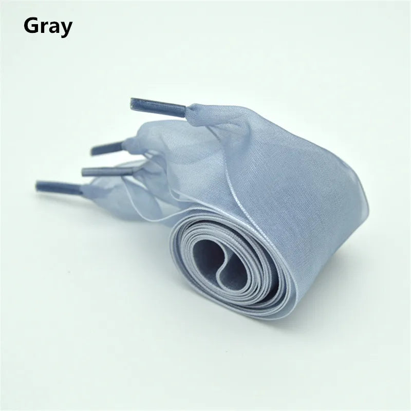 4cm Widened Transparent Chiffon Yarn Shoelaces Flat Silk Big Bow Wide Laces Trend Beauty White Casual Shoes Laces Dropship